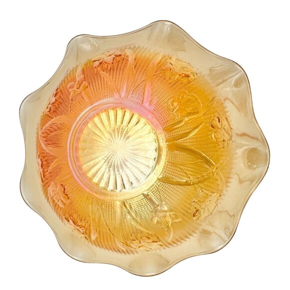 Vintage Jeannette Carnival Glass Bowl 12 in Iris And Herringbone Marigold - Picture 3 of 5